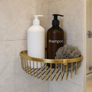 Élégant panier de douche mural en laiton doré, résistant à la rouille, étanche, écologique, solution de rangement multifonction en métal pour - Product Image 1