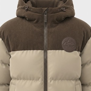 Blouson matelassé à capuche pour homme Relevo, coupe-vent décontracté en velours côtelé avec empiècements, fermeture éclair frontale épaisse, badge, beige, marron, imperméable - Product Image 4