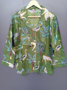 Ensemble pyjama coordonné imprimé animal pour femme, vêtements de détente décontractés d'été, vêtements de nuit doux et respirants 100% coton, chemises de nuit mi-longues - Product Image 2