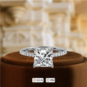 Anillo de compromiso de oro macizo de 14K con diamante de laboratorio de 1.5CT de corte marquesa de 6 puntas, anillo de promesa para fiesta de bodas con pavé parcial, anillo nupcial - Product Image 3