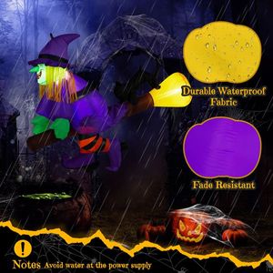 3.9 FT Halloween LED Inflatable Witch Riding Broom Scary Outdoor Yard Decorations Built From Window Broke Out - Product Image 6