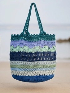 Sac fourre-tout au crochet style bohème à panneaux, écologique, ouvert, pour femme, idéal pour la plage, avec doublure en coton - Product Image 1