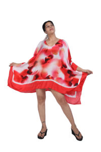 Vestido Kaftán Mini de Playa Bohemio Ecológico con Estampado Digital Floral en Satén Viscosa, Cuello en V, Transpirable y Asimétrico - Product Image 3