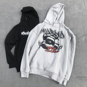 Sweat-shirt à capuche blanc pour homme en coton French Terry, imprimé dragon, décontracté, pour l'automne, avec poche avant, logo, coupe classique - Product Image 2