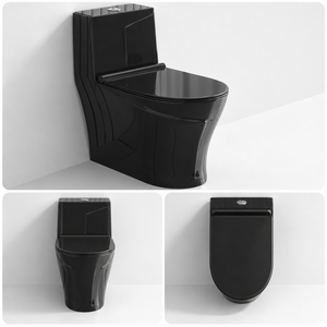 Inodoro Moderno de Cerámica Negra de Una Pieza, Montado en el Suelo, con Doble Descarga, Ecológico, Fácil de Limpiar, Cierre Lento, 2 Años de Garantía, para Baño de Villa - Product Image 3