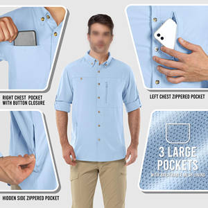 Chemises de randonnée et de pêche à séchage rapide pour hommes, manches longues, multi-poches, chemises boutonnées pour hommes, vêtements de plein air, chemise de randonnée pour hommes - Product Image 2
