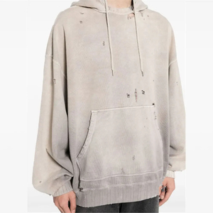 Sudadera con Capucha Oversize de Alta Calidad, Diseño Desgastado, Color Sólido, Tejido de Algodón, para Otoño, con Bolsillos, Acabado Lavado, Servicio OEM - Product Image 6