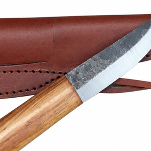Rustic Brown Wood Handle Fixed Blade Utility Knife with Silver Edge Dark Forged Finish and Brown Leather Sheath for <b>Outdoor</b> - Product Image 6