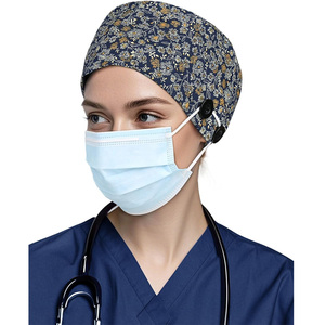 Gorro Quirúrgico con Estampado Floral y Botones, Unisex, Accesorios para Uniformes de Hospital, Gorro de Algodón y Poliéster Tejido, con Drenaje para Detección de Agujas - Product Image 1
