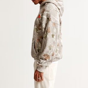 Fine Brand Men's Oversized Hooded Fleece Sweatshirt Autumn <b>Leaf</b> Print Front Logo Casual Pocket Hoodie Regular Fit - Product Image 3