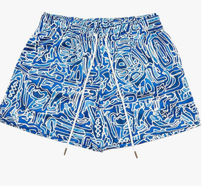 <b>Men</b> Blue Geometric Print Board Shorts Mid Waist Drawstring Quick Dry Swim <b>Trunks</b> with Pockets Casual Style - Product Image 6