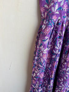 Vestido Maxi Bohemio Morado con Estampado Floral, Manga Corta, Algodón Bordado, Cuello Cuadrado Vintage, Estampado a Mano, para Verano - Product Image 2