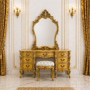 Ultra-Luxury Hand-Carved Gold Finish Teak Wood Palace Bedroom Set Antique Finish Bed Side <b>Tables</b> Customizable Size Hot Selling - Product Image 3