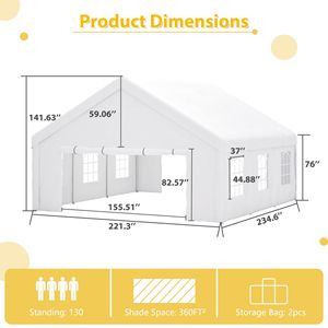 Tendone per Matrimoni ed Eventi 20x20FT Resistente con Pareti Laterali Rimovibili e 2 Sacche Portaoggetti Gazebo da Esterno - Product Image 2