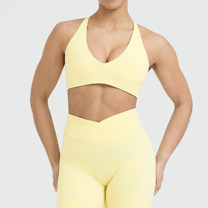 Soutien-gorge de sport push-up à maintien élevé pour filles, bretelles croisées, décolleté en U, dos nu à lacets, débardeur de fitness sans couture pour l'entraînement - Product Image 3