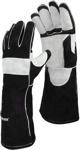 Guantes de soldadura resistentes al calor para construcción, resistentes al agua/a prueba de fuego, de cuero de doble palma, de seguridad, color negro y gris - Product Image 5