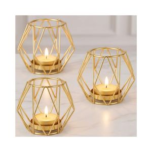 Portavelas de Metal Geométrico Dorado Moderno al por Mayor, Soporte de Alambre para Velas de Té, Decoración para Mesa de Boda, Fiesta, Hogar - Product Image 1