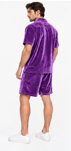 breathable woven velour <b>shirt</b> shorts set soft touch casual summer fashion wholesale unisex <b>velvet</b> <b>shirt</b> and short daily outfit - Product Image 6