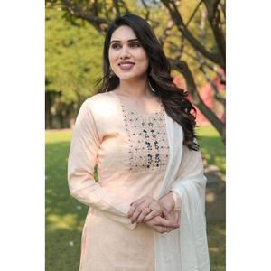 PANTALON EN COTON DE LIN AVEC DUPATTA CRÈME - Product Image 2