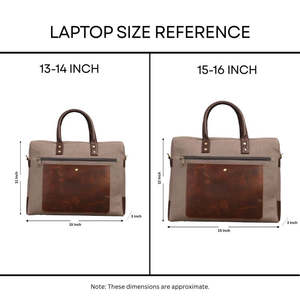 Sacoche pour ordinateur portable classique en toile grise bicolore, sac de bureau professionnel durable avec poignées en cuir et bandoulière - Product Image 2