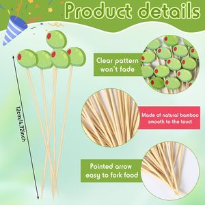 Stuzzicadenti Decorativi in Bambù Verde Oliva da 4,7 Pollici, 100 Pezzi, per Aperitivi e Decorazioni per Feste - Product Image 2