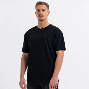 T-shirt noir en coton mélangé tricoté pour homme avec impression numérique, logo personnalisé, doux et respirant - Product Image 1