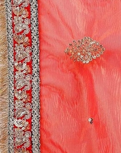 KV <b>Red</b> Organza Embellished Soild Saree With Unstitched <b>Blouse</b> - Product Image 6