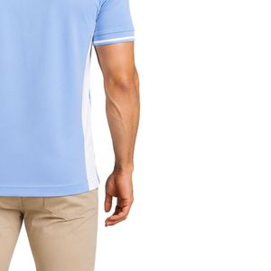เสื้อโปโลชายสีเหลืองพรีเมียมและสีน้ำเงินกรมท่า พร้อมแถบไหล่ตัดสีและรายละเอียดแผงด้านข้าง ปักโลโก้ตามสั่งสำหรับกอล์ฟ - Product Image 6