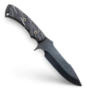 Outil utilitaire recurve artisanal en acier Damas foncé avec manche G10 noir topographique - Product Image 1