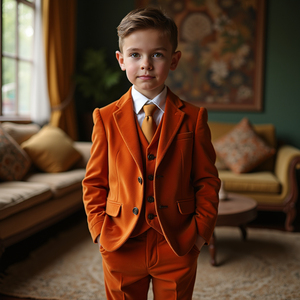 Custom Boys Burnt Orange 3 Piece Suit Formal Wedding <b>Ring</b> Bearer Party Blazer Vest Pants Set - Product Image 1