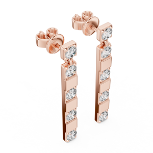 Pendientes de Barra con Diamantes Cultivados en Laboratorio con Corte Brillante, Joyería Minimalista para Mujer con Certificación GRA, Oro Rosa Sólido de 14k, a la Moda - Product Image 2