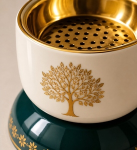 Ceramic Incense Burner with Gold Tree Design White and Green Aromatherapy Diffuser for All-Season Use - Product Image 6