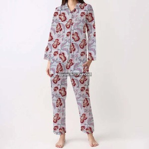 Conjunto de Pijamas de Algodón 100% para Mujer, Ropa de Dormir Suave para el Hogar, Conjunto de Pijamas de Primavera/Verano con Estampado Floral/Personajes/Letras/Estampado/Vacaciones/Árbol PJ095 - Product Image 5