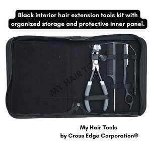 Kit de herramientas para extensiones de cabello negro con alicate removedor de microperlas, alicate para crimpado de microperlas, alicate para extensiones de cinta, cortador de queratina y cuchilla. - Product Image 5