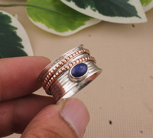 Natural Lapis 925 <b>Sterling</b> <b>Silver</b> Classic Bezel <b>Set</b> Gemstone Band <b>Ring</b> for Women Party Wedding - Product Image 5