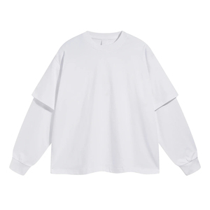 Men's <b>White</b> Oversized Long Sleeve Crewneck <b>T</b>-<b>Shirt</b> <b>Plain</b> Cotton Casual Tee - Product Image 2