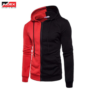 Sudadera con Capucha para Hombre INDEX, Diseño Color Block, Cierre Frontal con Cremallera, Corte Ajustado, Informal, Otoñal, Tejida, Roja y Negra - Product Image 1
