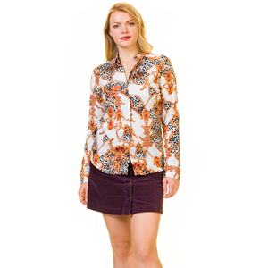 Chemisier à imprimé chaîne pour femme, décontracté, à manches longues, col rabattu, boutonné - Product Image 3