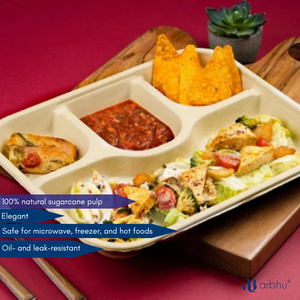 Heavy Duty 4CP Meal Tray Earth Friendly Sugarcane Fiber Food Server <b>Disposable</b> Compostable Biodegradable <b>Tableware</b> Wholesale - Product Image 2