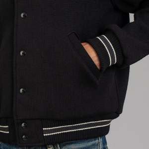 black varsity leather sleeve <b>men</b> winter premium <b>jacket</b> for <b>men</b> <b>smart</b> <b>casual</b> bomber heavyweight <b>jacket</b> - Product Image 6
