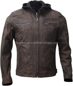 Veste à capuche en cuir de vachette véritable personnalisable pour hommes Maillot de moto résistant à l'eau et au vent pour hommes - Product Image 1