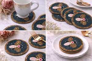 Seed Beads Coaster Pure Handmade Customized Color Shape Buddhist Style Tea Coffee <b>Wine</b> ETC Beaded Coaster Unique - Product Image 3