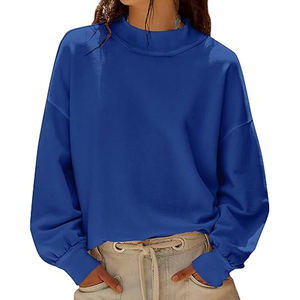Custom Logo <b>Women</b> Winter Fleece Oversized Pullover <b>Jumper</b> <b>Long</b> Sleeves Drop Shoulder Mock Neck 100% Cotton Sweatshirt Top - Product Image 1
