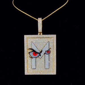 Hip Hop encanto 925 Starling plata chapado en oro colgante para hombres diamante blanco esmalte ojo colgante joyería fina - Product Image 2