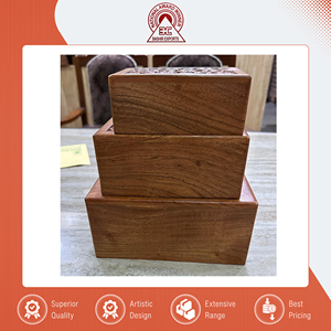 Good Quality Manufacturing in India Rectangular Carved Sheesham Wood <b>Pet</b> <b>Ashes</b> Cremation Urns Set of 3 for Dog and Cats Urns - Product Image 6