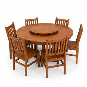 Modern Solid Teak Wood <b>Round</b> Outdoor Dining <b>Table</b> Set with Slatted Chairs Garden <b>Patio</b> Resort Hotel Villa Furniture - Product Image 1