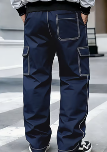 Pantalones Cargo Azul Marino para Hombre Hardihood International, Cintura Elástica, Múltiples Bolsillos, Estilo Ropa de Trabajo, Poliéster/Algodón Transpirable - Product Image 2