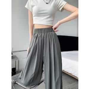Pantalon large taille haute pour femme, couleur unie, en coton, coupe ample, décontracté, été, taille élastique, rose - Product Image 3