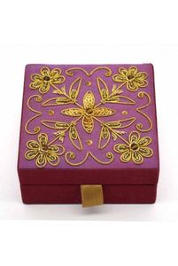 <b>Red</b> <b>Velvet</b> Rectangular Box with Gold Floral Embroidery Handmade Wedding Decoration Gift Case - Product Image 3
