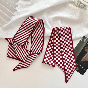 2026 New Luxury Brand <b>Scarf</b> Red Stripe Printing Women <b>Scarf</b> Bag Hair Skinny <b>Silk</b> <b>Scarves</b> Lady Foulard Neckerchief Headband - Product Image 4